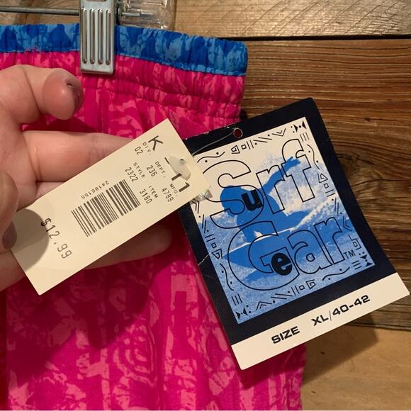 VINTAGE NWT Deadstock Surf Gear Neon 80's Swim Trunks Pink/Blue Size XL 40-42 - Picture 6 of 10